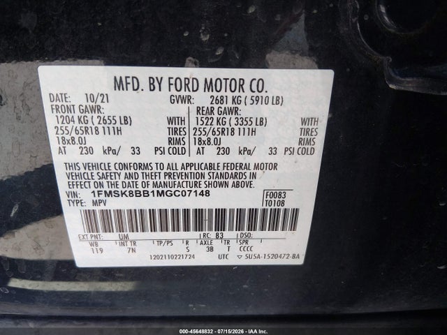 1FMSK8BB1MGC07148 Ford Explorer