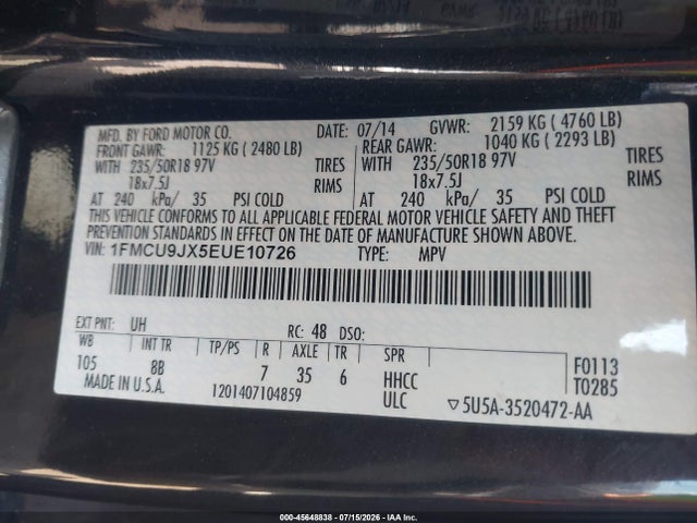 1FMCU9JX5EUE10726 Ford Escape Titanium