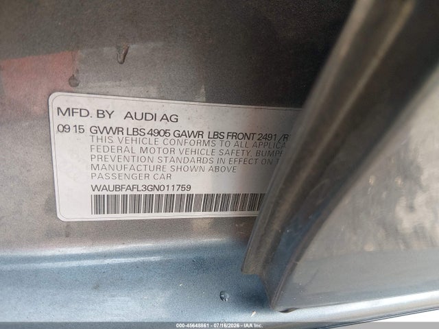 Продаж на аукціоні авто 2016 Audi A4 Premium, vin: WAUBFAFL3GN011759, номер лоту: 45648861