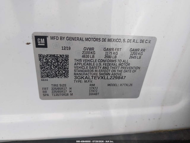Aukcja sprzedaży 2020 Gmc Terrain Awd Sle, vin: 3GKALTEVXLL229847, numer aukcji: 45648888