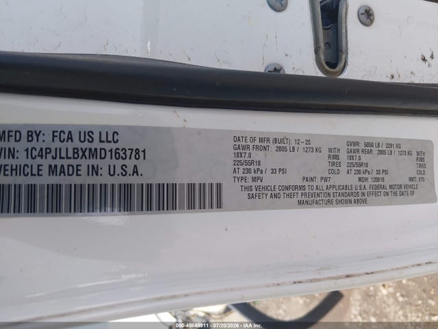 Продаж на аукціоні авто 2021 Jeep Cherokee Altitude Fwd, vin: 1C4PJLLBXMD163781, номер лоту: 45648911