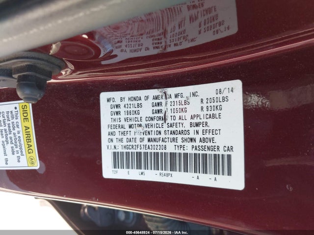 1HGCR2F57EA302308 Honda Accord Sport