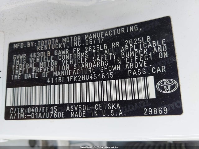 Toyota CAMRY SE 2017 4T1BF1FK2HU451615 Image 9