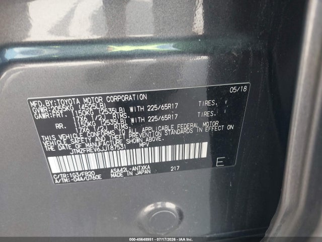 Продаж на аукціоні авто 2018 Toyota Rav4 Le, vin: JTMZFREV6JJ187531, номер лоту: 45648951