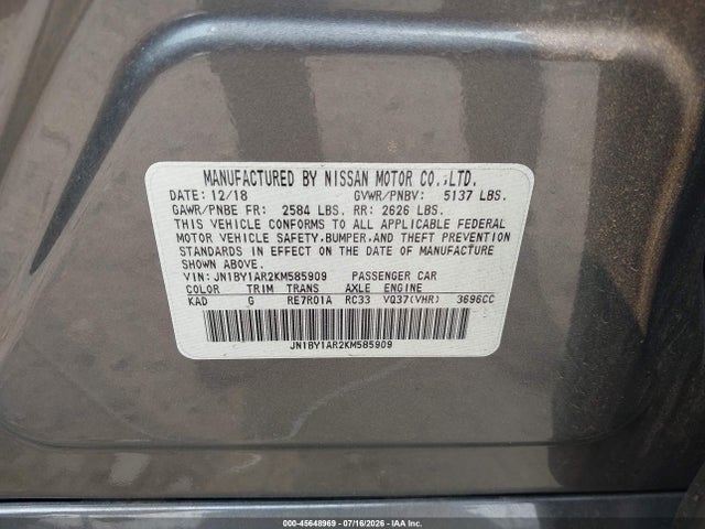 Aukcja sprzedaży 2019 Infiniti Q70 3.7x Luxe, vin: JN1BY1AR2KM585909, numer aukcji: 45648969