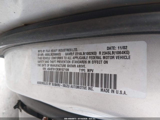 Продаж на аукціоні авто 2003 Subaru Baja, vin: 4S4BT61C636107109, номер лоту: 45648973