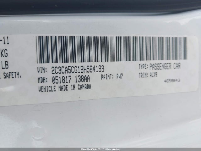 Продаж на аукціоні авто 2011 Chrysler 300 Limited, vin: 2C3CA5CG1BH564193, номер лоту: 45649009