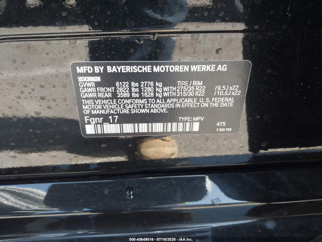 Auction sale of the 2022 Bmw X5 Sdrive40i, vin: 5UXCR4C09N9M02848, lot number: 45649016