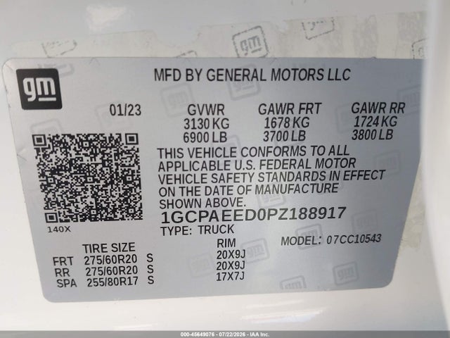 Продаж на аукціоні авто 2023 Chevrolet Silverado 1500 2wd  Short Bed Ltz, vin: 1GCPAEED0PZ188917, номер лоту: 45649076