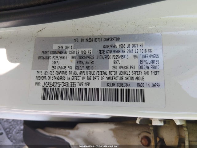Aukcja sprzedaży 2015 Mazda Cx-5 Grand Touring, vin: JM3KE4DY6F0491935, numer aukcji: 45649081