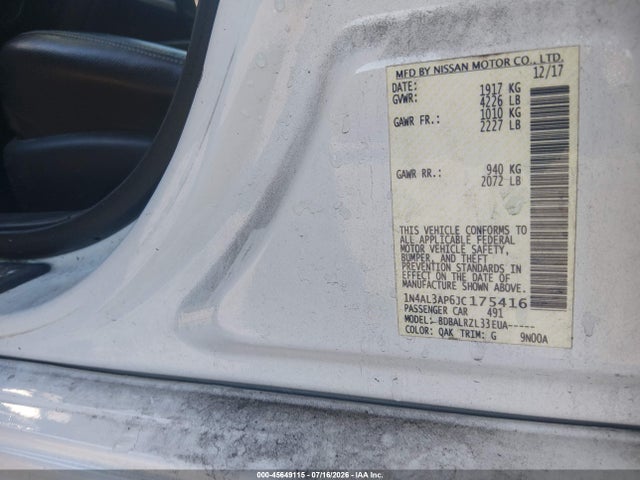 Aukcja sprzedaży 2018 Nissan Altima 2.5 Sl, vin: 1N4AL3AP6JC175416, numer aukcji: 45649115