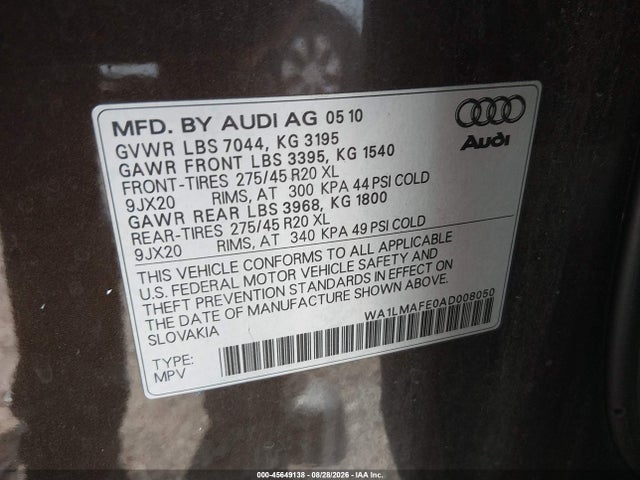 Продажа на аукционе авто 2010 Audi Q7 3.0 Tdi Premium, vin: WA1LMAFE0AD008050, номер лота: 45649138