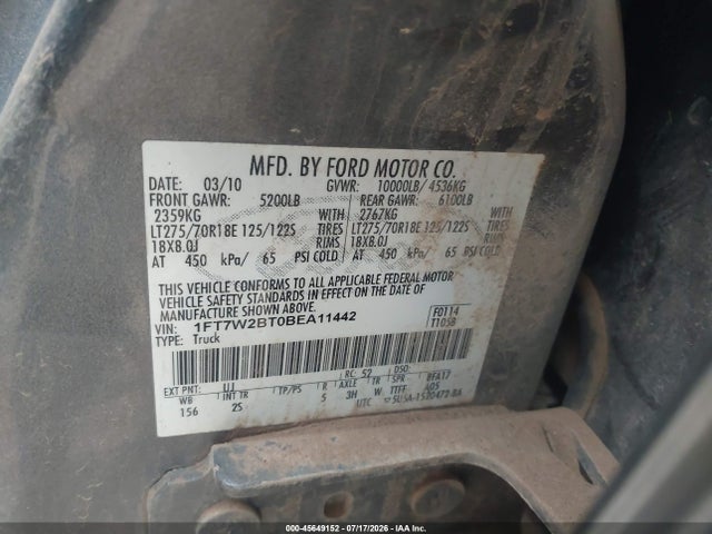 Продаж на аукціоні авто 2011 Ford F-250 Xlt, vin: 1FT7W2BT0BEA11442, номер лоту: 45649152