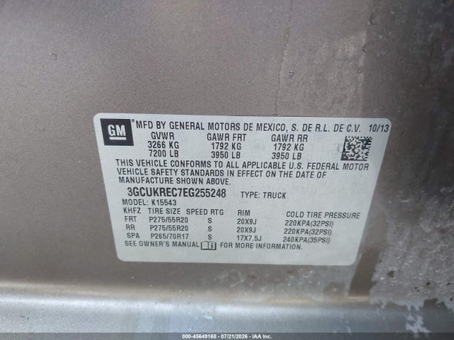 3GCUKREC7EG255248 Chevrolet Silverado 1500 Lt