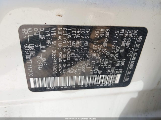 JN8BT3CB3PW186028 Nissan Rogue Sl Intelligent Awd