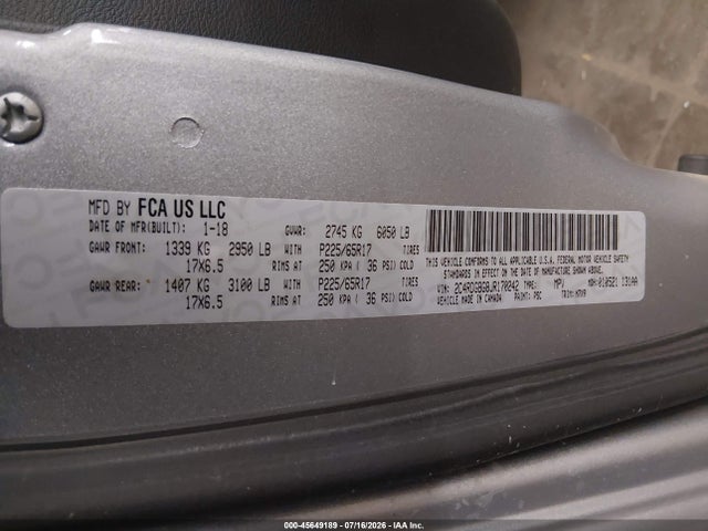 45649189 :رقم المزاد ، 2C4RDGBG8JR170242 vin ، 2018 Dodge Grand Caravan Se Plus مزاد بيع