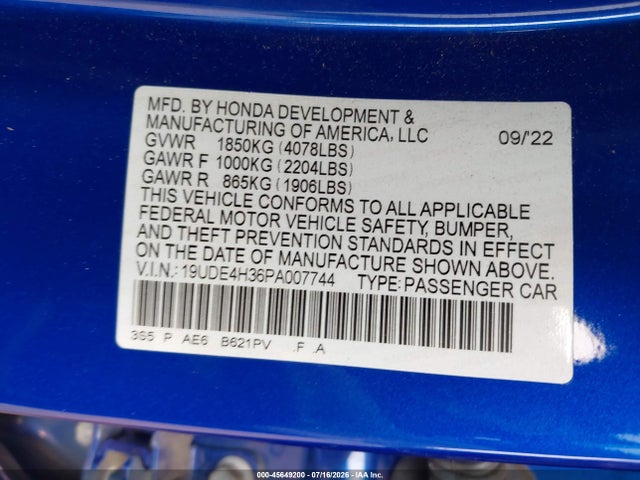 Aukcja sprzedaży 2023 Acura Integra A-spec, vin: 19UDE4H36PA007744, numer aukcji: 45649200