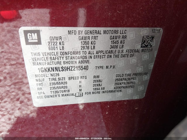 Продажа на аукционе авто 2017 Gmc Acadia Slt-2, vin: 1GKKNNLS9HZ215540, номер лота: 45649234