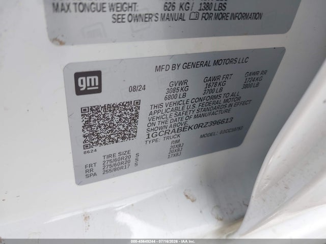 Продажа на аукционе авто 2024 Chevrolet Silverado 1500 2wd  Standard Bed Custom, vin: 1GCRABEK0RZ396613, номер лота: 45649244