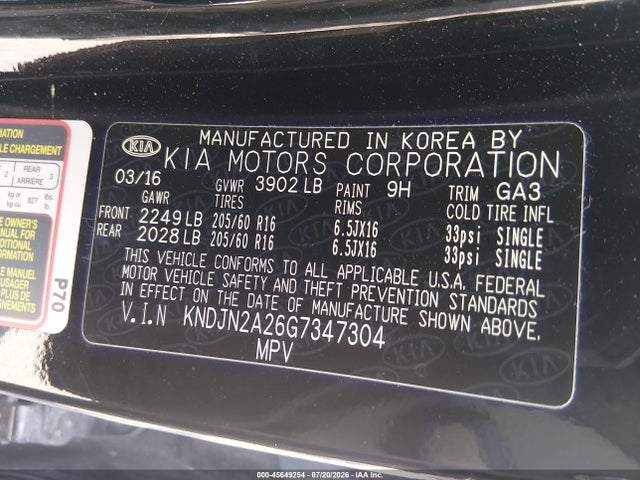 Продаж на аукціоні авто 2016 Kia Soul, vin: KNDJN2A26G7347304, номер лоту: 45649254