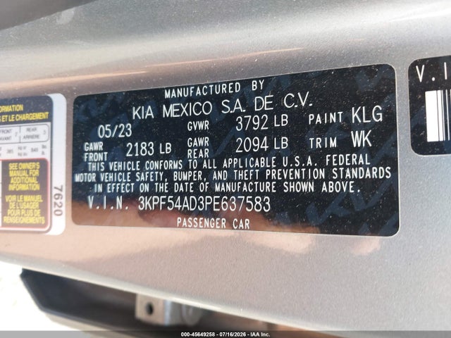 Продаж на аукціоні авто 2023 Kia Forte Gt-line, vin: 3KPF54AD3PE637583, номер лоту: 45649258