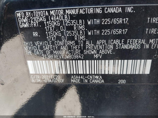 Toyota Rav4 Xle 2018 2T3RFREVXJW809842 Image 9
