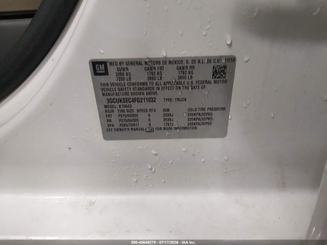 Продаж на аукціоні авто 2015 Chevrolet Silverado 1500 Ltz, vin: 3GCUKSEC4FG211832, номер лоту: 45649279