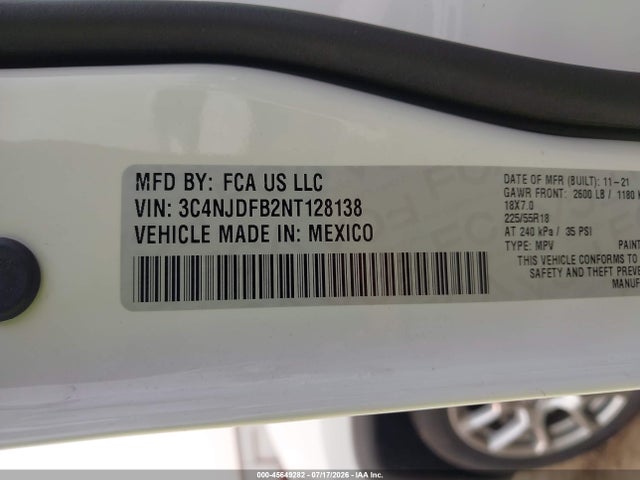 Продажа на аукционе авто 2022 Jeep Compass Latitude Lux 4x4, vin: 3C4NJDFB2NT128138, номер лота: 45649282