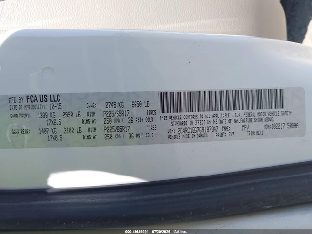 45649291 :رقم المزاد ، 2C4RC1BG7GR187347 vin ، 2016 Chrysler Town & Country Touring مزاد بيع