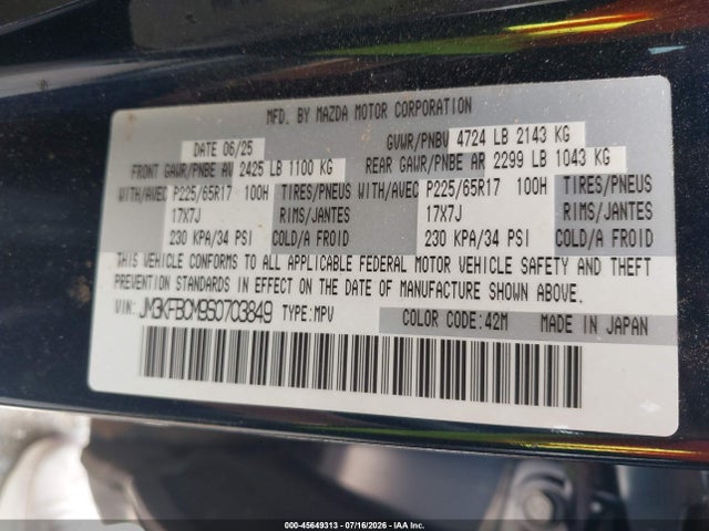 Aukcja sprzedaży 2025 Mazda Cx-5 2.5 S Preferred, vin: JM3KFBCM9S0703849, numer aukcji: 45649313