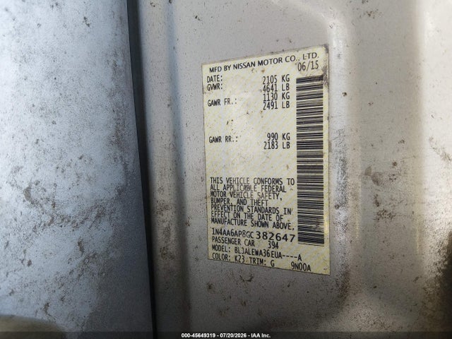 Продаж на аукціоні авто 2016 Nissan Maxima 3.5 Sl, vin: 1N4AA6AP8GC382647, номер лоту: 45649319