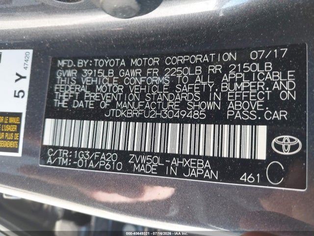 Toyota Prius Two 2017 JTDKBRFU2H3049485 Image 9