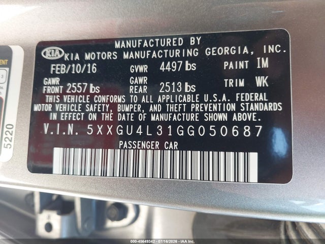 KIA OPTIMA EX 2016 5XXGU4L31GG050687 Image 9