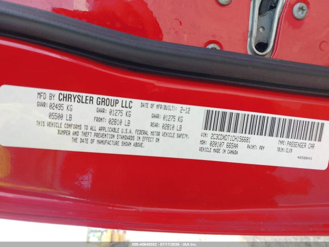 Продаж на аукціоні авто 2012 Dodge Charger R/t, vin: 2C3CDXDT1CH156681, номер лоту: 45649352