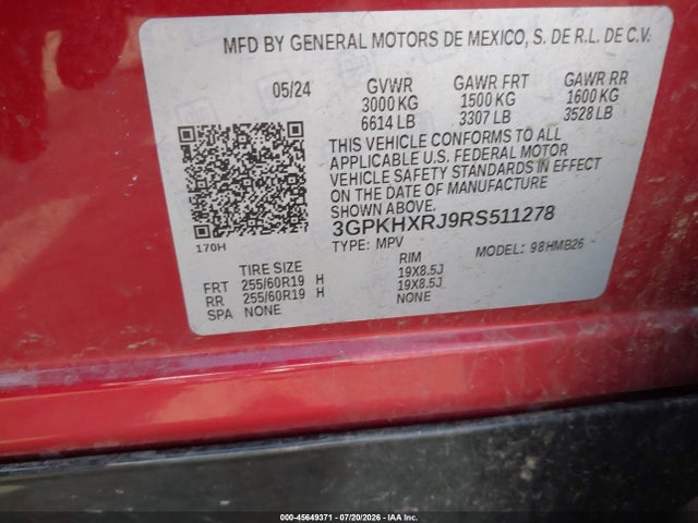 45649371 :رقم المزاد ، 3GPKHXRJ9RS511278 vin ، 2024 Honda Prologue Touring مزاد بيع