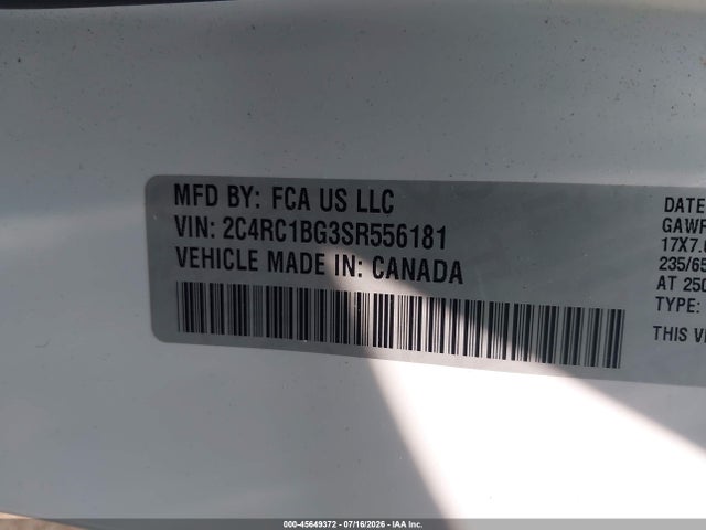 Продажа на аукционе авто 2025 Chrysler Pacifica Select, vin: 2C4RC1BG3SR556181, номер лота: 45649372