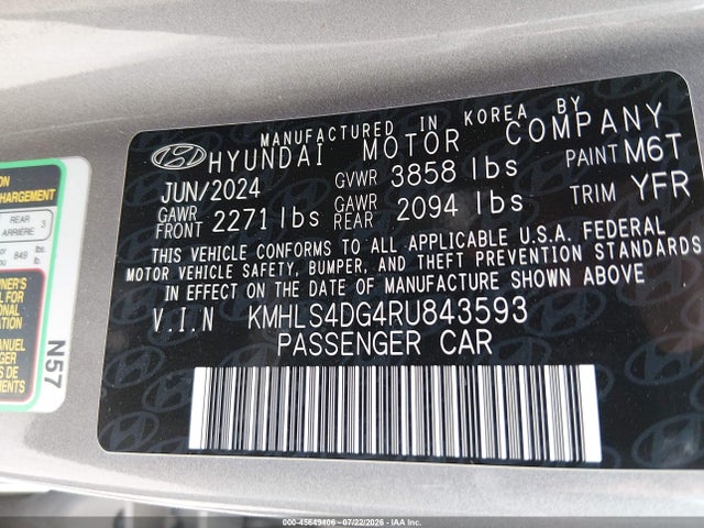 Aukcja sprzedaży 2024 Hyundai Elantra Sel, vin: KMHLS4DG4RU843593, numer aukcji: 45649406