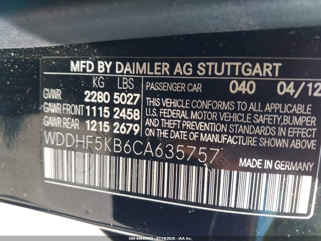 Aukcja sprzedaży 2012 Mercedes-benz E 350, vin: WDDHF5KB6CA635757, numer aukcji: 45649408