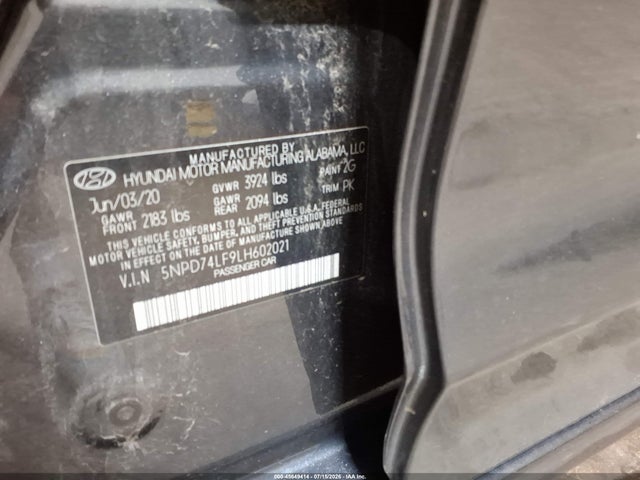 Продажа на аукционе авто 2020 Hyundai Elantra Se, vin: 5NPD74LF9LH602021, номер лота: 45649414