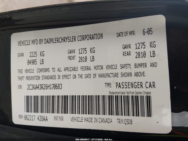 Aukcja sprzedaży 2006 Chrysler 300, vin: 2C3KA43R26H170683, numer aukcji: 45649417