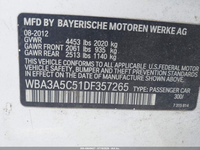 Aukcja sprzedaży 2013 Bmw 328i, vin: WBA3A5C51DF357265, numer aukcji: 45649427