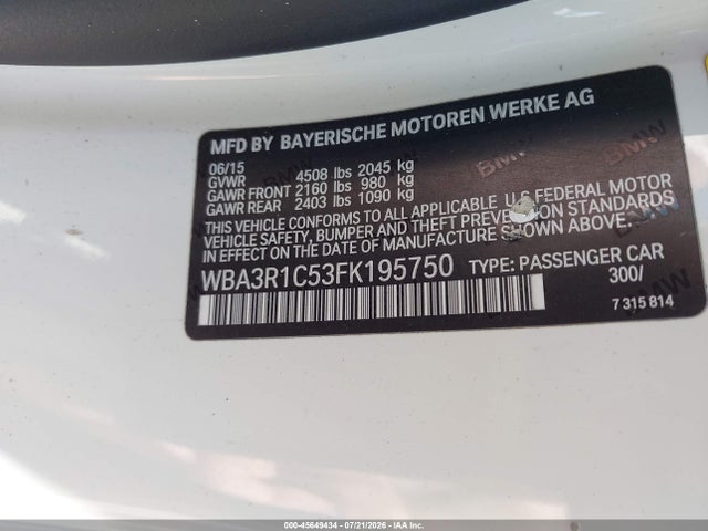 Aukcja sprzedaży 2015 Bmw 435i, vin: WBA3R1C53FK195750, numer aukcji: 45649434