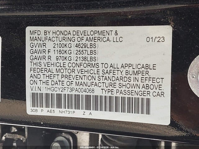 Aukcja sprzedaży 2023 Honda Accord Hybrid Sport-l, vin: 1HGCY2F73PA004068, numer aukcji: 45649491