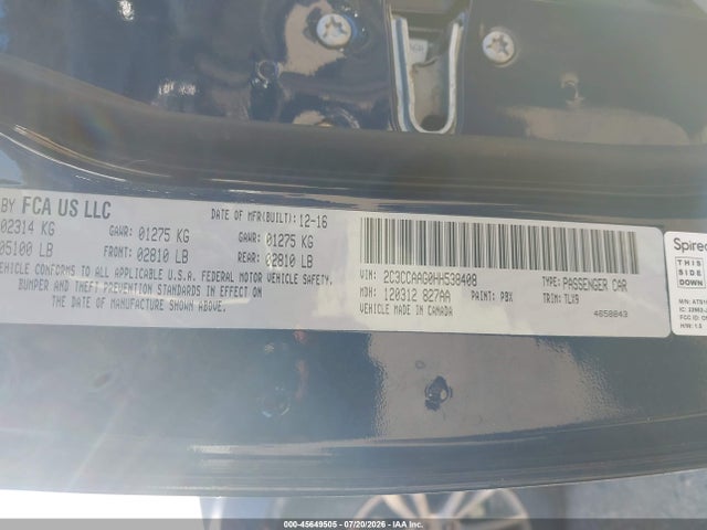 Aukcja sprzedaży 2017 Chrysler 300 Limited, vin: 2C3CCAAG0HH538408, numer aukcji: 45649505