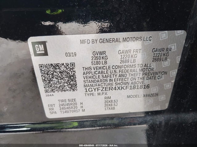 Aukcja sprzedaży 2019 Cadillac Xt4 Sport, vin: 1GYFZER4XKF181816, numer aukcji: 45649549