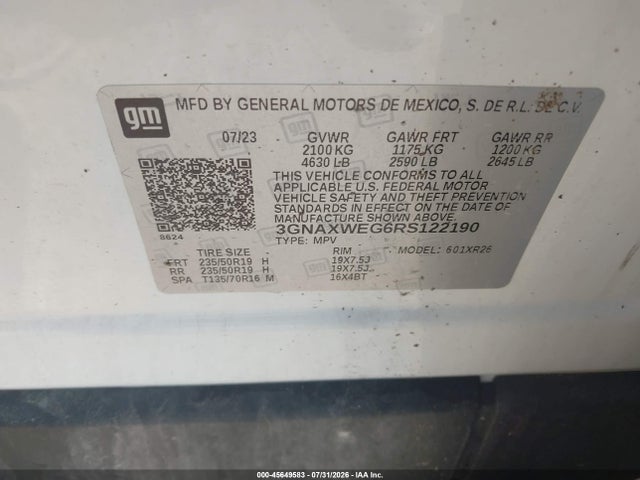 Aukcja sprzedaży 2024 Chevrolet Equinox Awd Rs, vin: 3GNAXWEG6RS122190, numer aukcji: 45649583