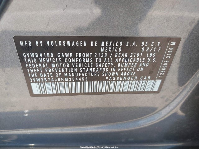 3VW2B7AJ6HM354453 Volkswagen Jetta 1.4t S