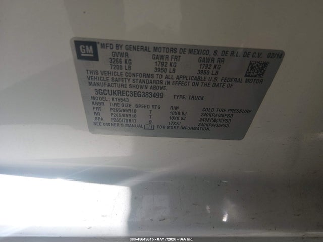 Chevrolet Silverado 1500 2lt 2014 3GCUKREC3EG383499 Image 9
