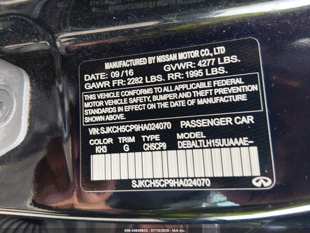 45649633 :رقم المزاد ، SJKCH5CP9HA024070 vin ، 2017 Infiniti Qx30 Sport مزاد بيع