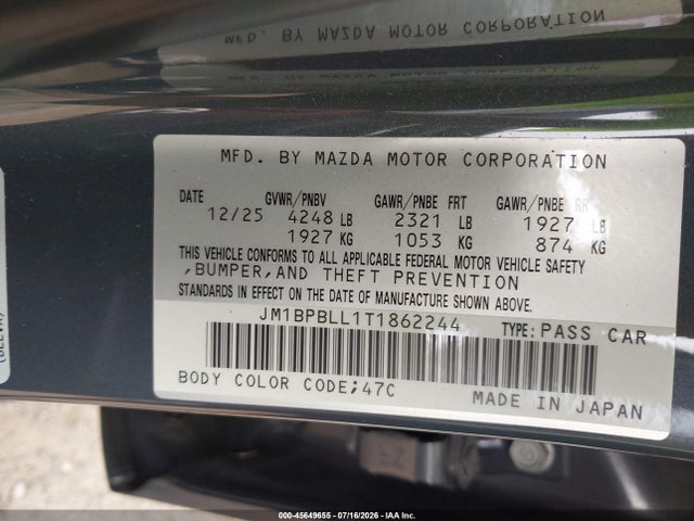 Aukcja sprzedaży 2026 Mazda Mazda3 2.5 S Carbon Edition, vin: JM1BPBLL1T1862244, numer aukcji: 45649655